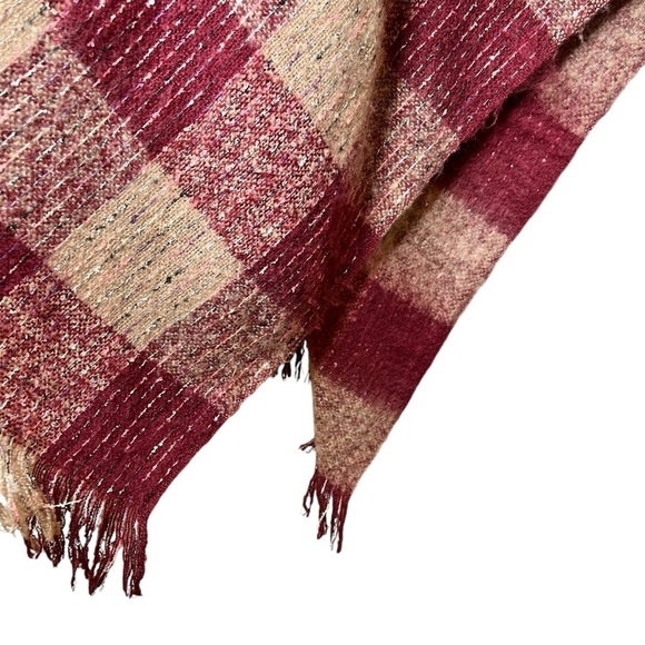 Torrid Red Tan Reversible Ruana Cozy Fall Plaid Women’s Tassel Cape One Size - Picture 7 of 12